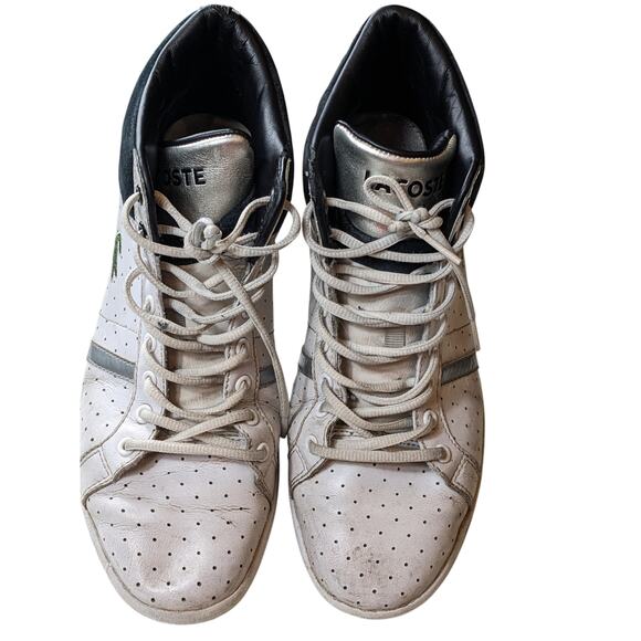 Lacoste Shoes Mens 9.5 High Top Sneakers Lace Up Leather Upper Retro Streetwear - Picture 6 of 14